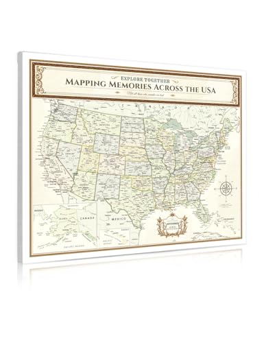 DECORARTS - Push Pin USA Travel Map, Vintage-Style Canvas Wall Art, Museum-Quality Giclee Print, Canvas Size: 20x16, for Home, Office, or RV, Ready to Hang, Made in USA