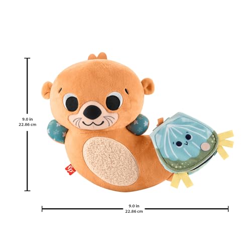 Fisher-Price Peluche Loutre 2 en 1 pour jeu à plat ventre avec livre en tissu pour développer les capacités sensorielles des nouveau-nés, HXG96