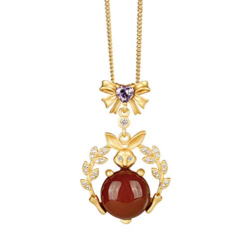 Collier argent 925 agate rouge : bijoux rétro plaqué or style chinois