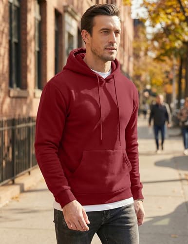 Image of JMIERR Mens Fleece Lined Hoodie Pullover Drawstring Pocket Winter Warm | Cozy fleece-lined pullover, adjustable drawstring hood, kangaroo pocket, regular fit, machine wash