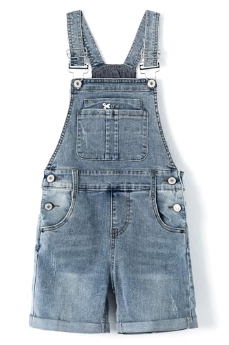 KIDSCOOL SPACE Girls Shorts,Big Girls Stretchy Denim Slim Summer Shortalls,Light Blue,7-8 Years