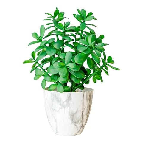 365 Blooming Decor 16 Inch Marble Pattern Potted Jade Plant - Luxury Artificial Succulent for Home, Office, Bathroom, Bookshelf Decor - Realistic Look, Maintenance-Free, Feng Shui Money Tree Cover