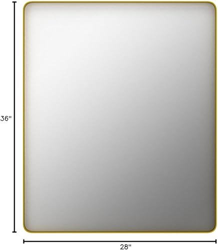 Miniatura 248 de Espejo de baño dorado, 48 x 30 pulgadas, espejo de marco de metal dorado cepillado para pared, espejo rectangular redondeado de tocador de baño