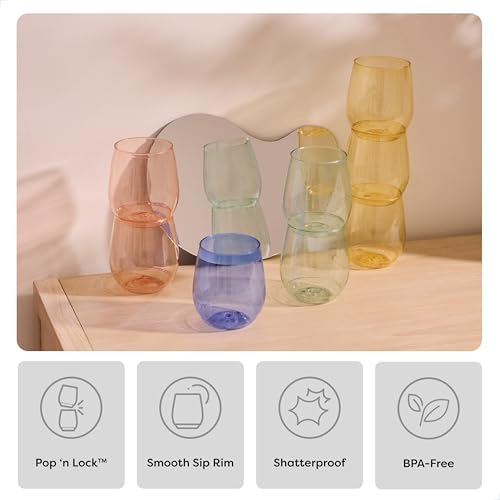 Image of TOSSWARE POP 14oz Vino - Color Series SET OF 12, Premium Quality, Recyclable, Unbreakable & Crystal Clear Plastic Wine Glasses