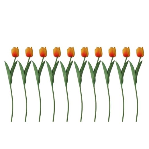 Flores de Tulipanes Artificiales, 10 Piezas de Flores de Tacto Real de Color Naranja, Ramo de Tulipanes de PU Sintética, Racimos de Tallo Largo para Mesa, Pared, 13 Pulgadas