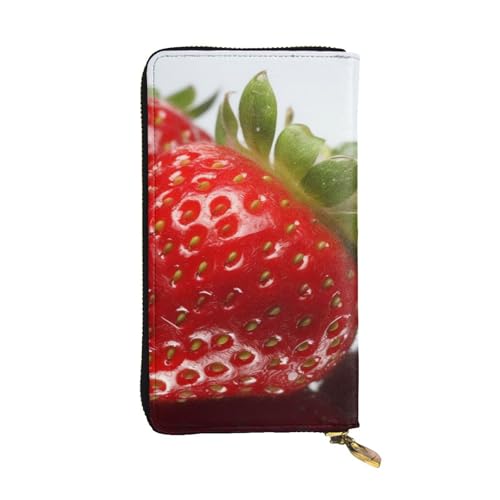 Red Strawberry Fruit Wallet for Men Women Long Purse Leather Clutch Large Business Handbag Travel Phone Holder Credit Card Holder Money Case with Zipper Leather Wallets Gift