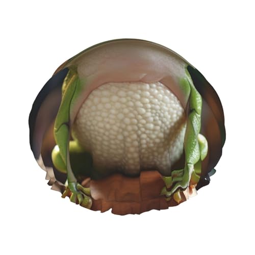 Cute Frog in Hat Shower Cap for Women Reusable Waterproof Shower Bonnet Washable Elastic Band Bath Hair Hat Double Layered Bath Cap Extra Large for Long Hair