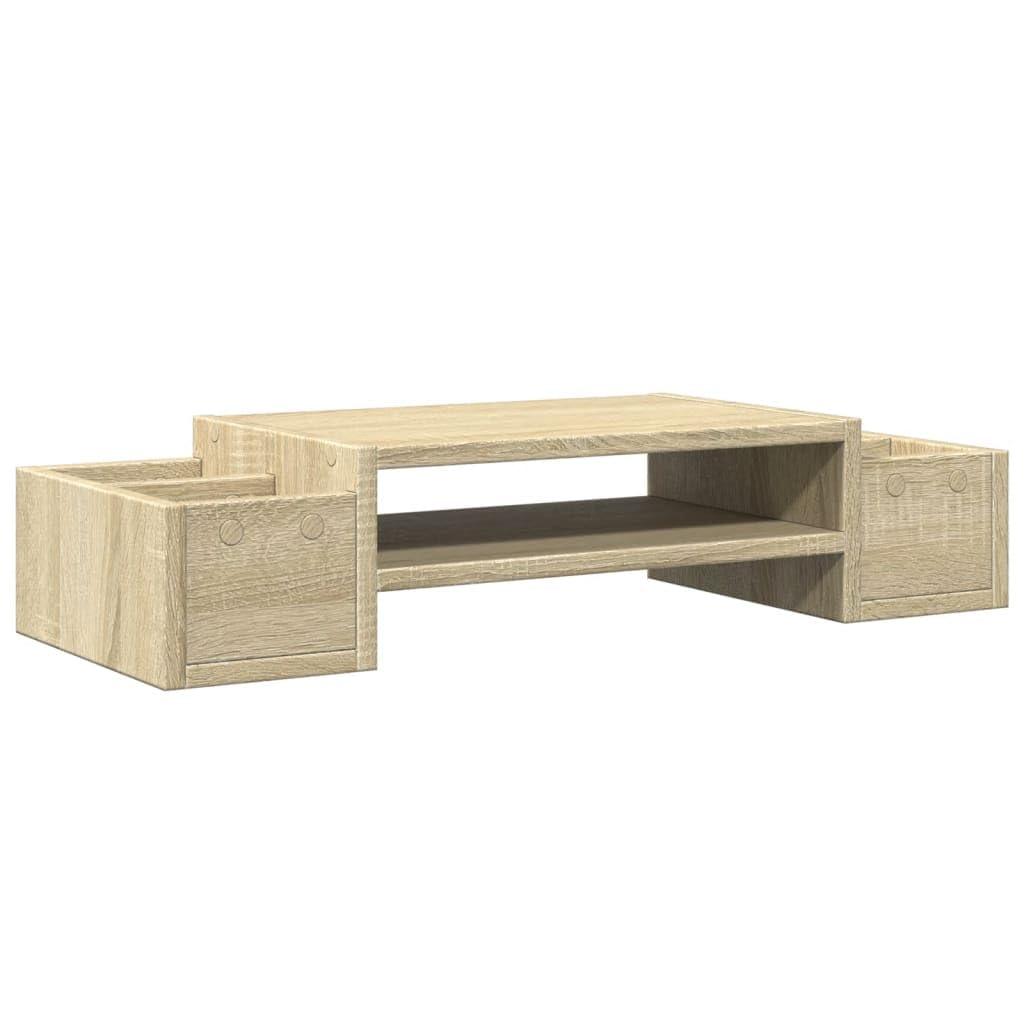 Leasha Rehausseur Écran PC Bureau, Réhausseur d'Écran Support de Moniteur avec rangement chêne sonoma 70x27x15 cm bois d'ingénierie