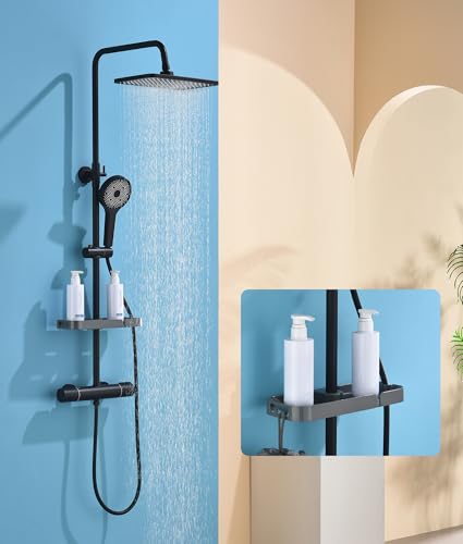 Süßren Colonne de Douche Thermostatique Avec Pomme de Douche à Effet Pluie Pivotante à 360° Et Mitigeur,Douchette à Main à Trois Positions,Colonne de...