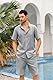 Runcati Herren 2 Stück Leinen Set Regular Fit Knopfleiste Strand Hemd und Shorts Kurzarm Sommer Outfits Grau L