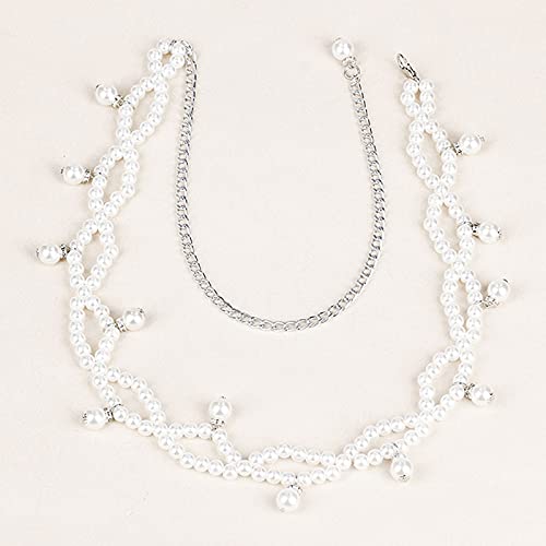 Felite Fnn Women 2 Rows Elastic Pearl Metal Belt with Tassels Evening Wedding Bridal Dress Waist Belt4