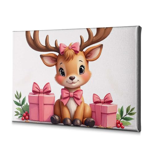 Toile cerf mignon et cadeaux roses, l'idée déco murale idéale