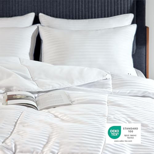 Image of Bedsure Duvet Insert Oversized King - Lightweight Comforter, Quilted Cooling Duvet Insert, Down Alternative Comforter with 8 Tabs, Ultra Soft, Striped, Oversized King, White, 116x98 inches