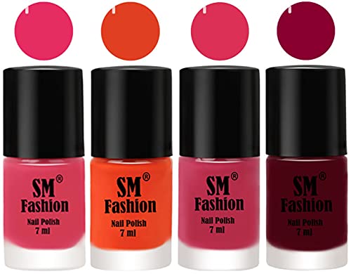 Image of Nail Polish Combo Set (Pack of 4) Quick Dry Gel Finish Nail Paint | Dark Rose Pink,Reddish Orange ,Dusty Pink,Boysenberry | 7 ml Each