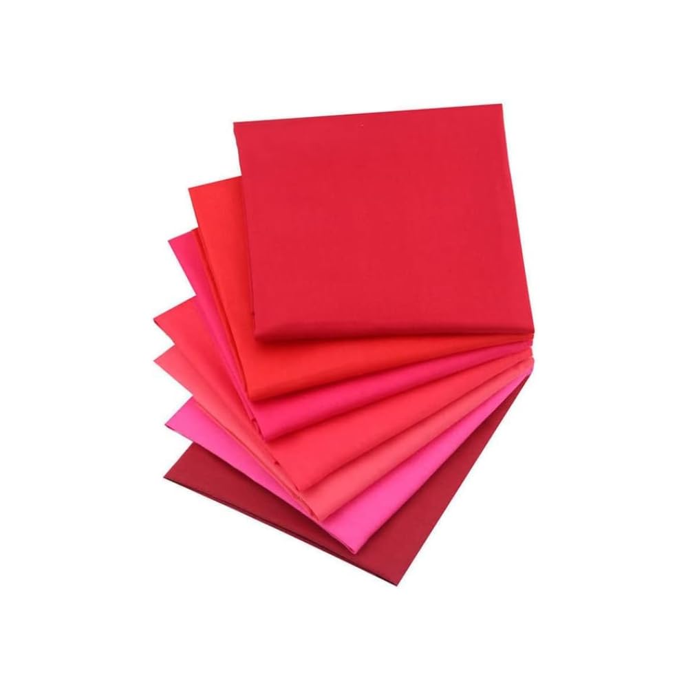 Red Craftsfabrics 7Pcs/ Lot (16'' X 20'') Pastel Solid Colour Twill Cotton Fat Quarters Bundle 100% Cotton Precut Fabric Squares For Diy Sewing, Quilting, Scrapbooking, Patchwork, Clothing