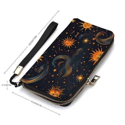 Bohemian Sun Leather Wallet Fashion Bifold Purse Long Pouch with Wrist Strap for Men Women2