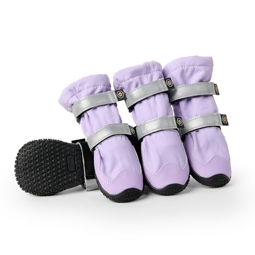 Top 10 Best Dog Walking Shoes for Comfort and Durability 16 Spark Paws Dog Shoes, Waterproof Dog Boots for Medium to Large Dogs, Non Slip, Breathable Dog Booties and Paw Protectors - 4PCS Doggie Hiking Boots with Reflective Straps - Lilac - Size 2
