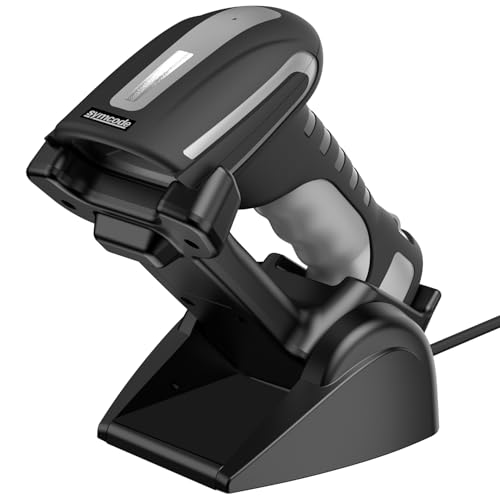 Symcode Plus Industrial Bluetooth 2D Barcode Scanner with Charging Base,433Mhz 2625ft Transmission Distance Wireless &Bluetooth 2 in 1 1D 2D QR Barcode Scanner with Drop Resistant Dustproof