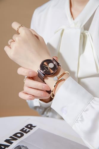 Image of Giordano Eleganza Analog Watch for Women - Round Dial with Crystal Studded Accents & Metallic Mesh Strap - Includes Matching Heart-Charm Gold-Tone Bangle
