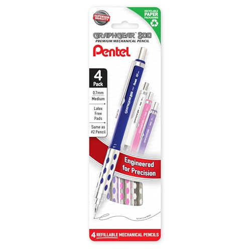 Pentel GraphGear 800 Mechanical Pencil, 0.7mm, HB lead, 4 count