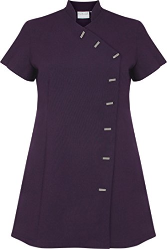 Bata de trabajo Proluxe Essentials de diseño cruzado para peluquería, spa, masajista, salón de belleza Morado ciruela 48