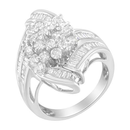 Haus of Brilliance 10KT White Gold Round and Baguette Cut Diamond Bypass Cluster Ring (2 cttw, I-J Color, I1-I2 Clarity)