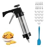 YELKOEYN 21pcs Plätzchenpresse - Gadgets zum Keksbacken,Teigspritze für Spritzgebäck mit 13 Schablonen, 8 Tüllen und 1 Teigschaber Können, Spritzgebäck Maschine, Gebäckpresse Backzubehör für Kekse