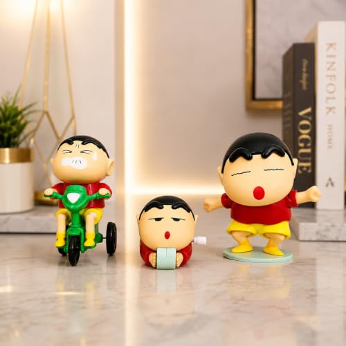 Image of Crayon Shin-chan Toy Set of 3 Moving Mechanical Toys for Kids | PVC Anime Action Figures | Tricycle, Crawling & Dancing Shinchan Collectible Mini Toys (Pack of 3)