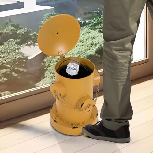 Image of LOYALHEARTDY Fire Hydrant Trash Can, Retro Creative Garbage Can with Removable Inner Bucket, Wrought Iron Pedal Trash Can, Indoor Outdoor Waste Bins for Park Garden Kitchen Garbage, Yellow