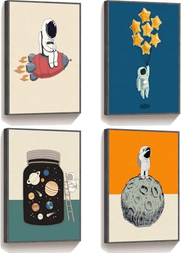 Framed Space Room Decor for Boys, 4 Piece Canvas Wall