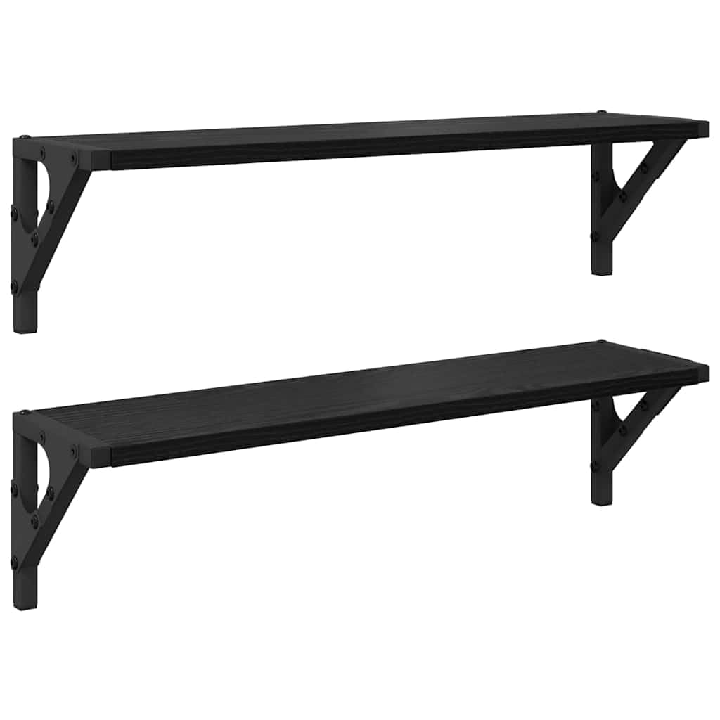 Juego de 2 estanterías de pared con marco de metal, color roble negro, 60 x 15 x 15,5 cm, ideal para salón y oficina en casa