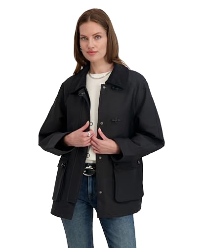 Image of TAHARI Women's Cotton Blend Barn Jacket With Snap Closure, Fully Lined, Cargo Pockets, Fully Lined