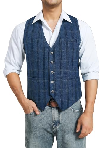 Enlision Gilet Uomo Blu Vintage Tweed Lana Gilet Abito Casual Per Uomo Formale Matrimonio Business Con Tasca L