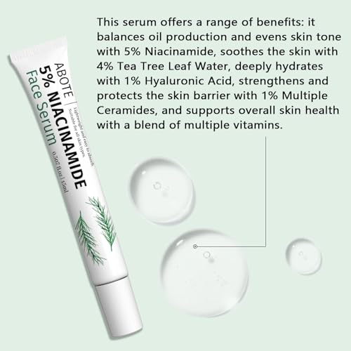 Image of Travel Skincare 5% Niacinamide Serum with 4% Tea Tree Extracts | 1% Ceramide Complex | Deep Hydration | Regulates Sebum | Soothes Skin (3 Pack 0.507 fl.oz | 15ml)