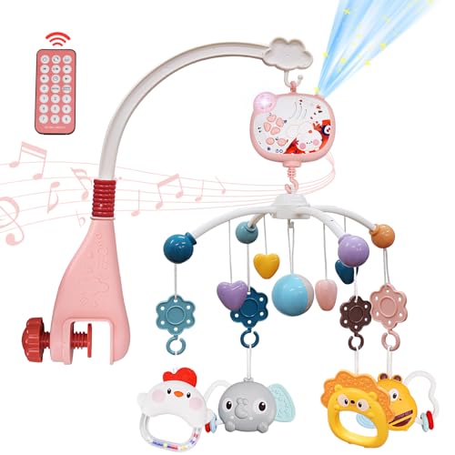 HCFJEH Baby Crib Mobile with Music and Lights,Crib Toys with Remote Control, Rotation, Moon and Star Projection,Baby Mobile Toy for 0 1 2 3 Boys Girls Gift…