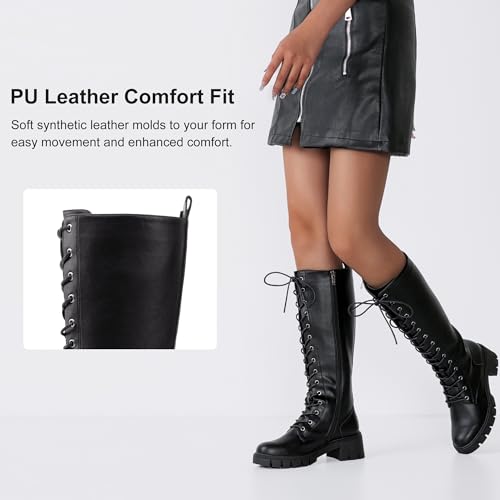Image of Vepose Women's 953 Knee High Combat Boots Chunky Platform Heel, Lace Up Gothic Punk Work Boots for Dresses and Jeans