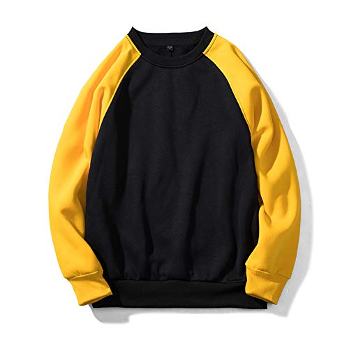 Sweat-shirt polaire noir Wy40 col rond coupe lâche pour homme
