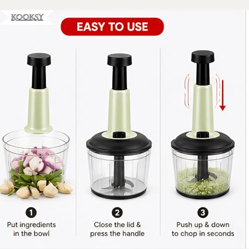 Image of Push Chopper for Kitchen Use 650 ML, Onion Cutter, Push Chopper with 3 Blades, Vegetable Chopper Kitchen Items for Home Cutting Vegetables, Ginger, Garlic, Salad, Tomato, Potato (Multicolour)
