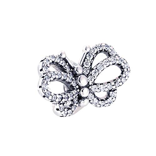 Image of Sparkling Spacer Charm Rubber Stopper Spacer Bead 925 Sterling Silver Clip Charm fit Pandora Style Charm Bracelets (Sparkling Butterfly Spacer)
