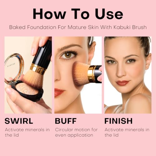 Image of KIMUSE Baked Foundation, Color Correcting for Mature Skin, with Brush | Buildable Coverage, Radiant Natural Finish, Brightening Color Corrector, Lightweight