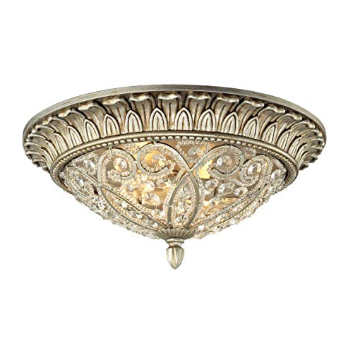 Best Seller Elk Lighting 11693/2 Andalusia Collection 2 Light Flush Mount, Aged Silver