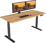FLEXISPOT Bureau Assis Debout Électrique avec Plateau en Bambou 180x80cm Bureau Debout Réglable en Hauteur à 3 Colonnes 2 Moteurs, Panneau de Contrôle à Fonctions Mémoires, Charge 125kg (Cadre Noir)