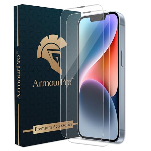 Image of ArmourPro Borderless Tempered Glass for iPhone 14 Plus and 13 Pro Max (6.7 Inch) with Anti Dust Mesh Filter, 9H Hardness Shatterproof, Full Screen Coverage and with Installation Kit | Pack of 2