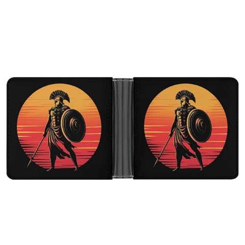 Ancient Greek Warrior Cute Slim Bifold Wallet for Men Stylish Front Pocket Purse with Card Holder Slots