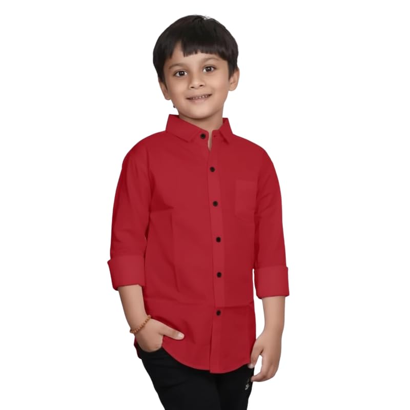Image of Boys Cotton Blend Solid Full Sleeve Shirt with Spread Collar ? Casual Shirt for Kids
