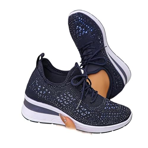 2025 Women's Glittery Rhinestone Fashion Breathable Wedge Sneakers Orthopaedic Mesh Platform Sneakers Casual Sports Shoes
