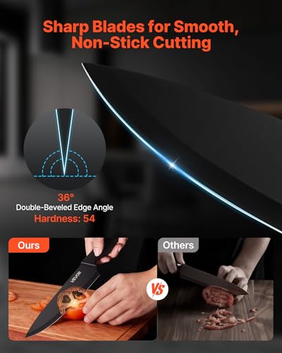 Image of VEVOR Kitchen Knife Set with Block and Sharpener, 15 Piece German High Carbon Stainless Steel Knife Set, Kitchen Cutlery with PP Ergonomic Handle, Sharpening Rod and Wooden Block, for Home Cooks