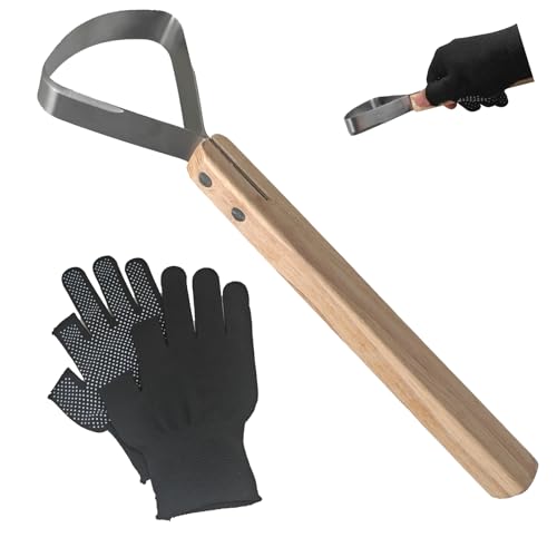 AzulySlec Taxidermy Supplies Kit:Wood Handle Skinning Tool&Fleshing Knife for Hides with Grip Gloves Stainless Steel Blade+Stretch Polyester Gloves for Animal Hide Cleaning