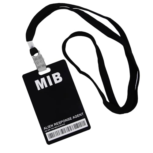RKXQT MIB ID Badge Holder with Lanyards Man in Black ID Badge Holder Waterproof Decorative Badge Props with Clip for Work Costume Cosplay Halloween Party 1Pack