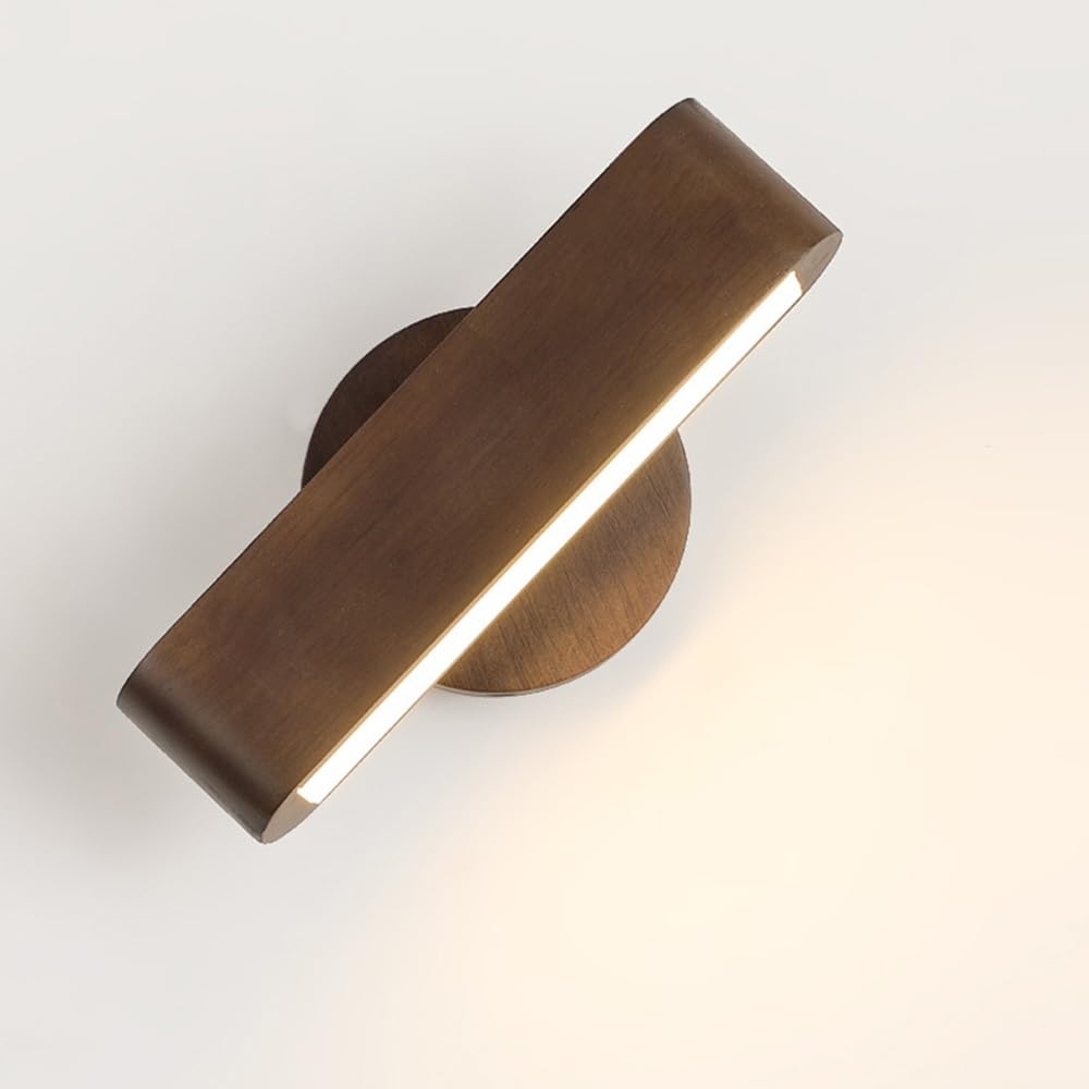NHPJFDC Modern Minimalist Wall Sconce, LED Linear Bar Light, 3 Color Dimmable Solid Wood Walnut Oak Finish for Bedside Reading, Entryway Hallway, Nordic Japanese Home Decor Fixture.(Walnut)